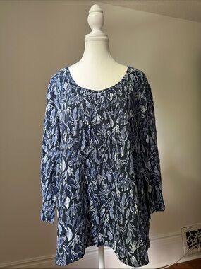 SEASALT CORNWALL Penhollow 100% Organic Cotton Scoop Neck 3/4 Sleeve Top Sz 14